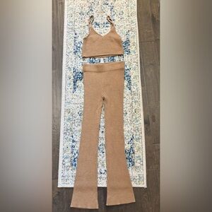 wild fable Ribbed Knit Pull-On Cropped Tank and Flare Pants in Camel